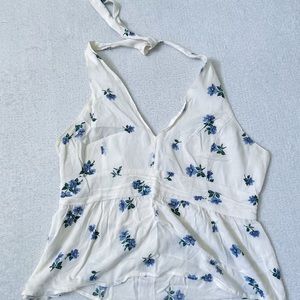 Halter Blouse White Blue Flower Women’s Large L